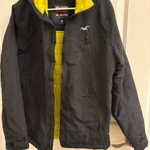 Hollister Men’s Black and Yellow Puffer Jacket